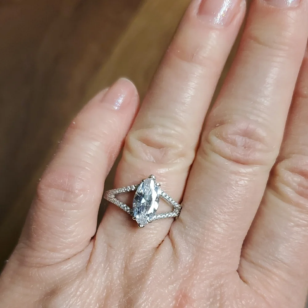 Sterling Silver Cubic Zirconia Marquise Ring in Silver - Picture 3 of 6